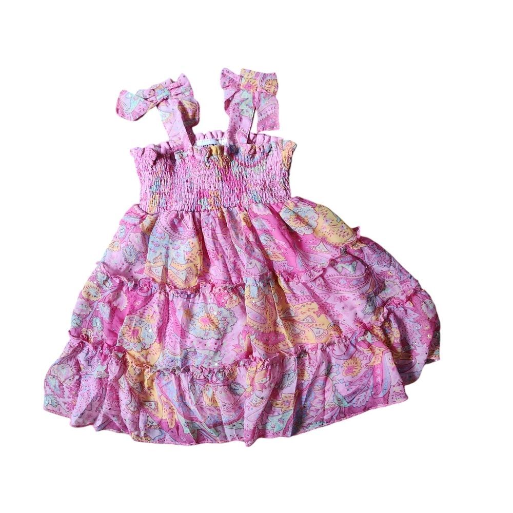 Blueberi Boulevard Pink Sleeveless Smocked Dress Size 2T Rhinestones